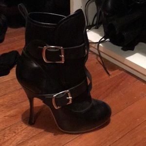 Vivienne Westwood leather and canvas buckle boot